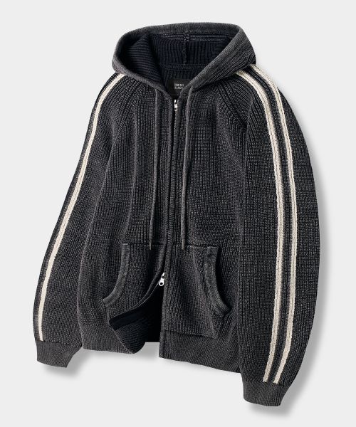 Dimitri Black Pigment Track Knit Hoodie Zip-Up in Pigment Charcoal DBE8KH03CH
