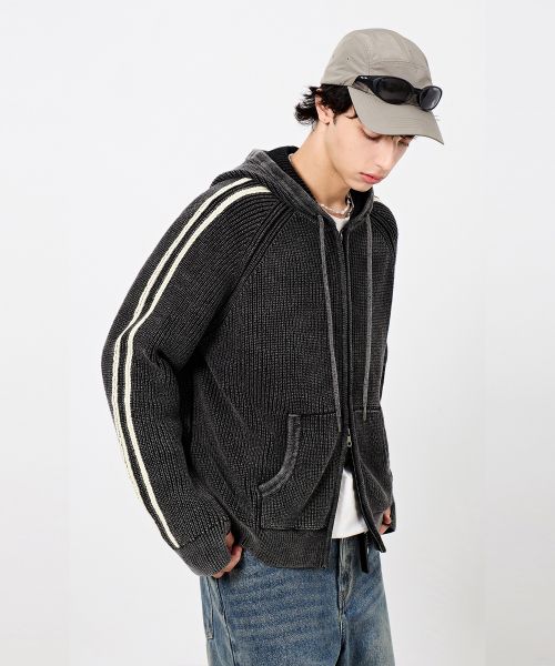 Lookbook Dimitri Black Pigment Track Knit Hoodie Zip-Up in Pigment Charcoal DBE8KH03CH