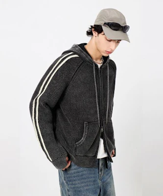 Dimitri Black Pigment Track Knit Hoodie Zip-Up in Pigment Charcoal DBE8KH03CH Lookbook Dimitri Black Pigment Track Knit Hoodie Zip-Up in Pigment Charcoal DBE8KH03CH