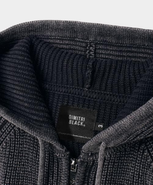 Shop Dimitri Black Pigment Track Knit Hoodie Zip-Up in Pigment Charcoal DBE8KH03CH