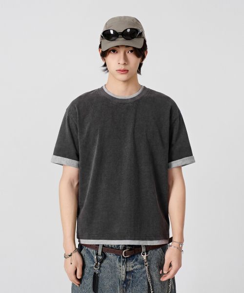 Order DIMITRI BLACK 雙色層次豎袖短袖T恤_深炭灰 DBF5TS02CH