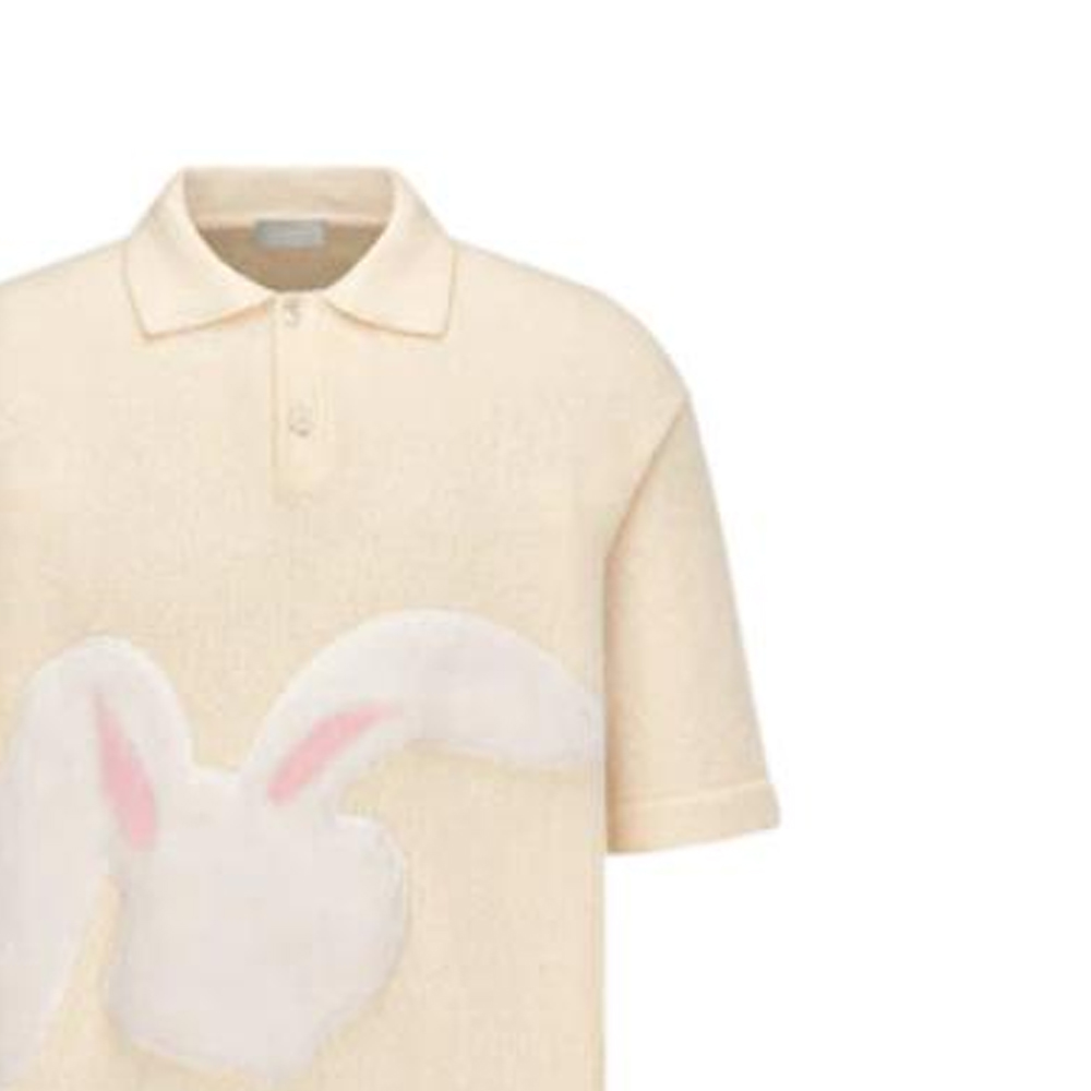 Sizing DIOR Polo Camiseta Beige con Estampado de Conejo y Manga Corta 313M831AT498-C081