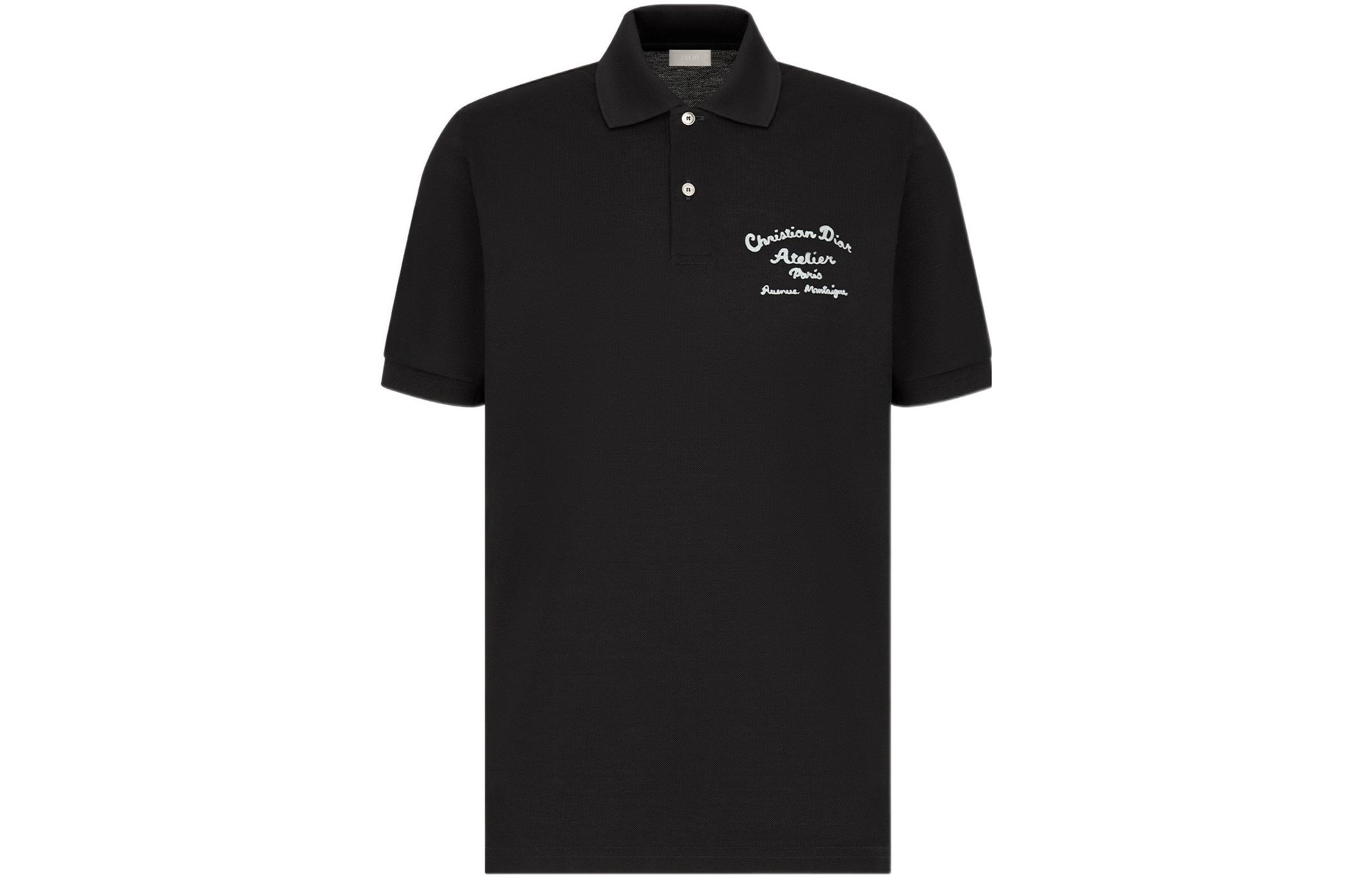DIOR  Black Cotton Logo Embroidered Polo Shirt. 293J832A0448-C988