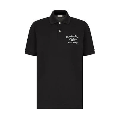 DIOR Black Cotton Logo Embroidered Polo Shirt. 293J832A0448-C988