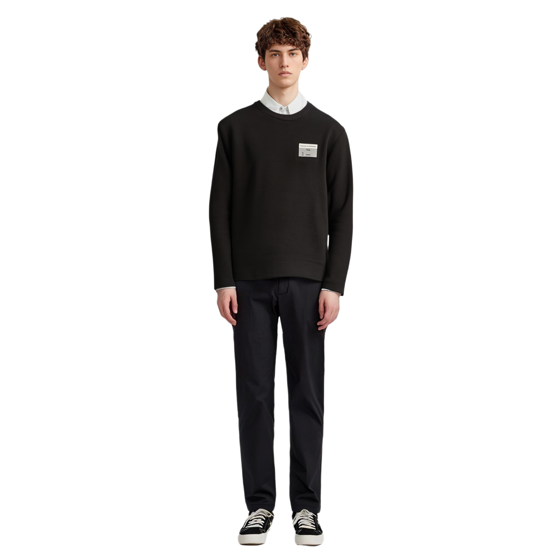 Shop ディオール ブラック クルーネック プルオーバー セーター ロゴプリント入り 923M649AT938-C980