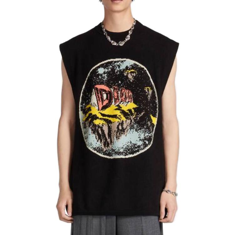 Shop DIOR  Black Crewneck Sweater with Abstract Letter Embroidery Design 393M664AT693-C982