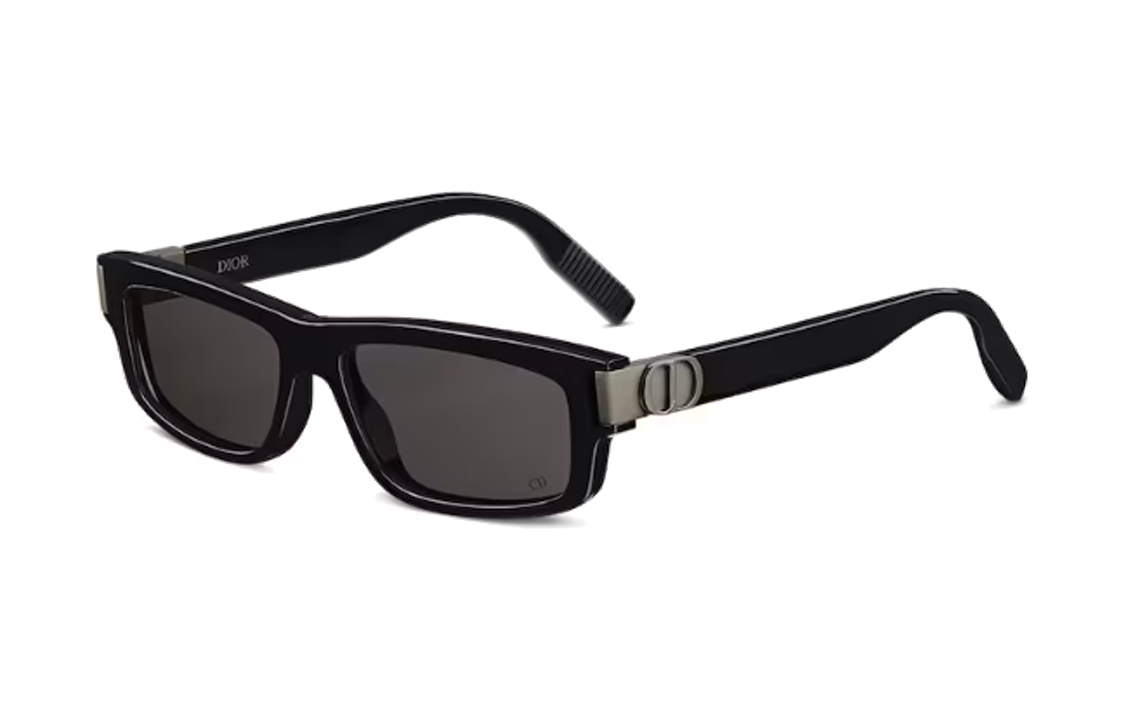 DIOR  Black Irregular Acetate Sunglasses with Engraved CD Logo. ICONS2IXR14A0