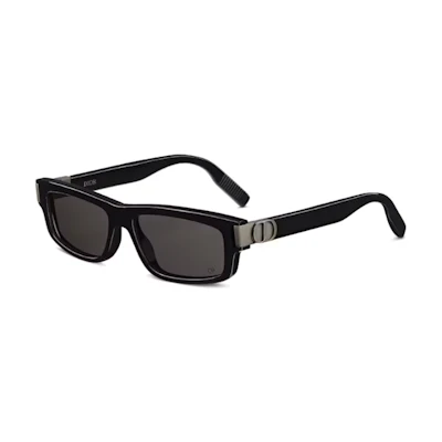 DIOR Black Irregular Acetate Sunglasses with Engraved CD Logo. ICONS2IXR14A0
