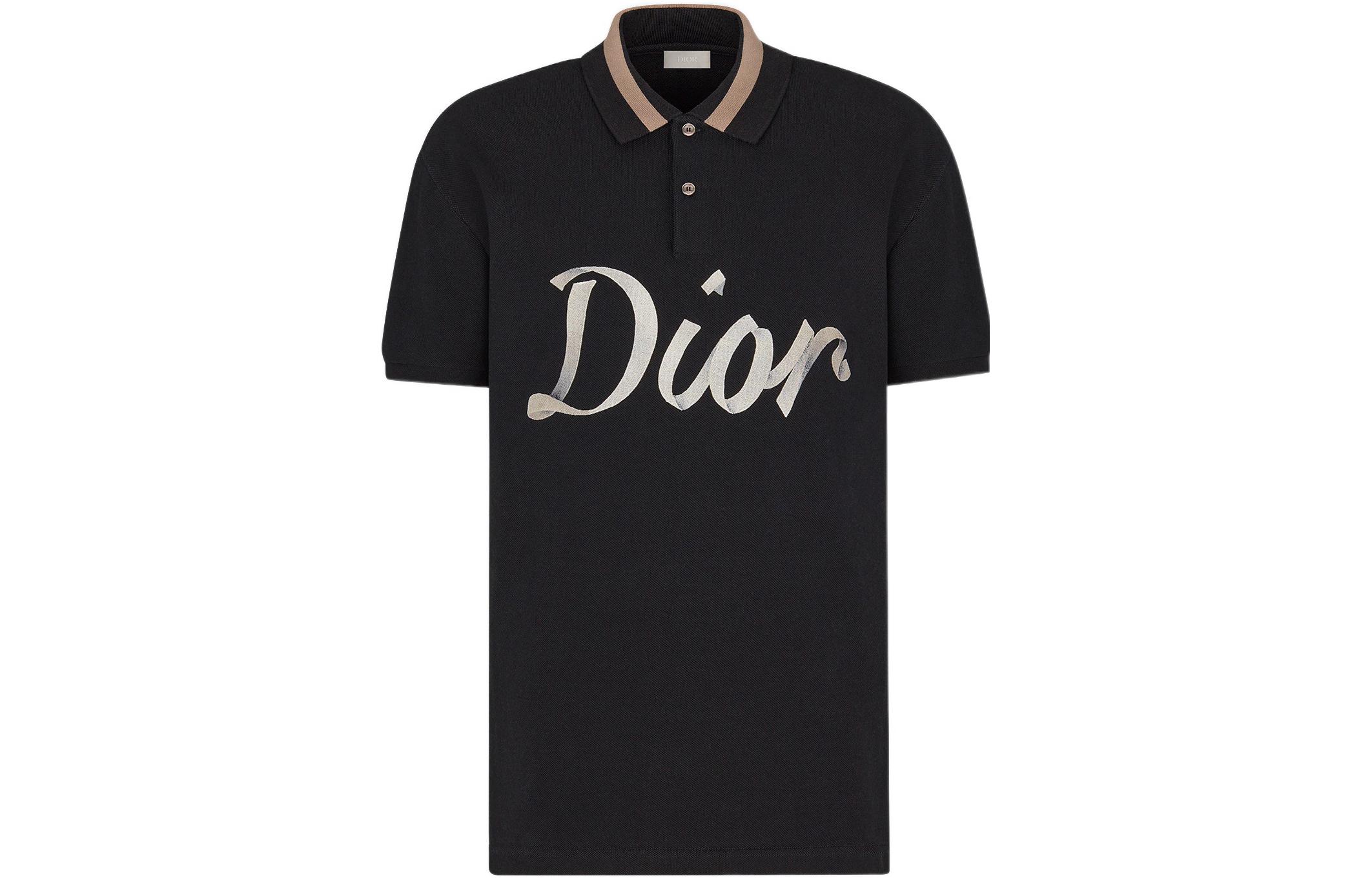 DIOR  Black Logo Number Print Short Sleeve Polo Shirt - New Collection 293J831A0455-C980