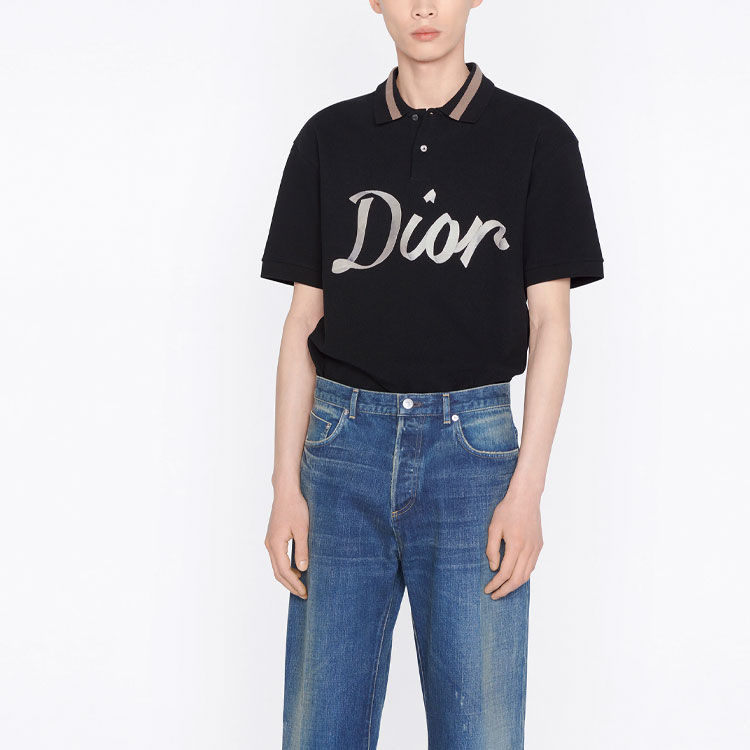 Details for DIOR Baju Polo Lengan Pendek Cetakan Logo Hitam - Koleksi Baru 293J831A0455-C980