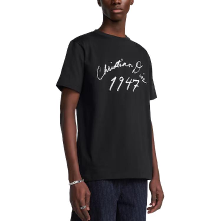 Shop ディオール ブラック ロゴプリント オーバーサイズ 半袖 Tシャツ 493J696F0554-C980