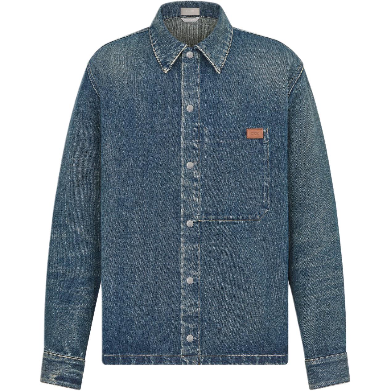 DIOR  Blue Cotton Twill Button-Up Long Sleeve Shirt. 413D488B340X-C520