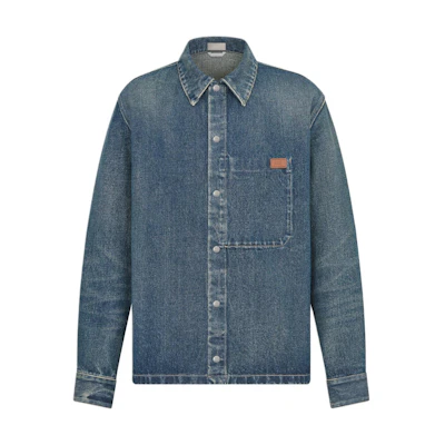 DIOR Blue Cotton Twill Button-Up Long Sleeve Shirt. 413D488B340X-C520