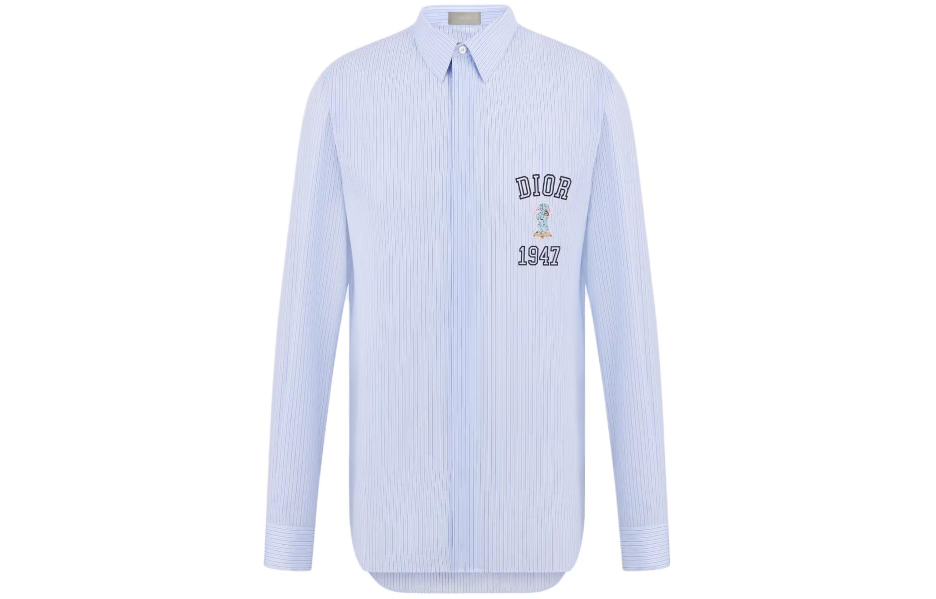 DIOR  Blue Long-Sleeve Shirt with Letter Logo and Pointed Collar 483C574A5981-C579