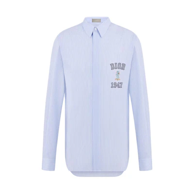 DIOR Blue Long-Sleeve Shirt with Letter Logo and Pointed Collar 483C574A5981-C579