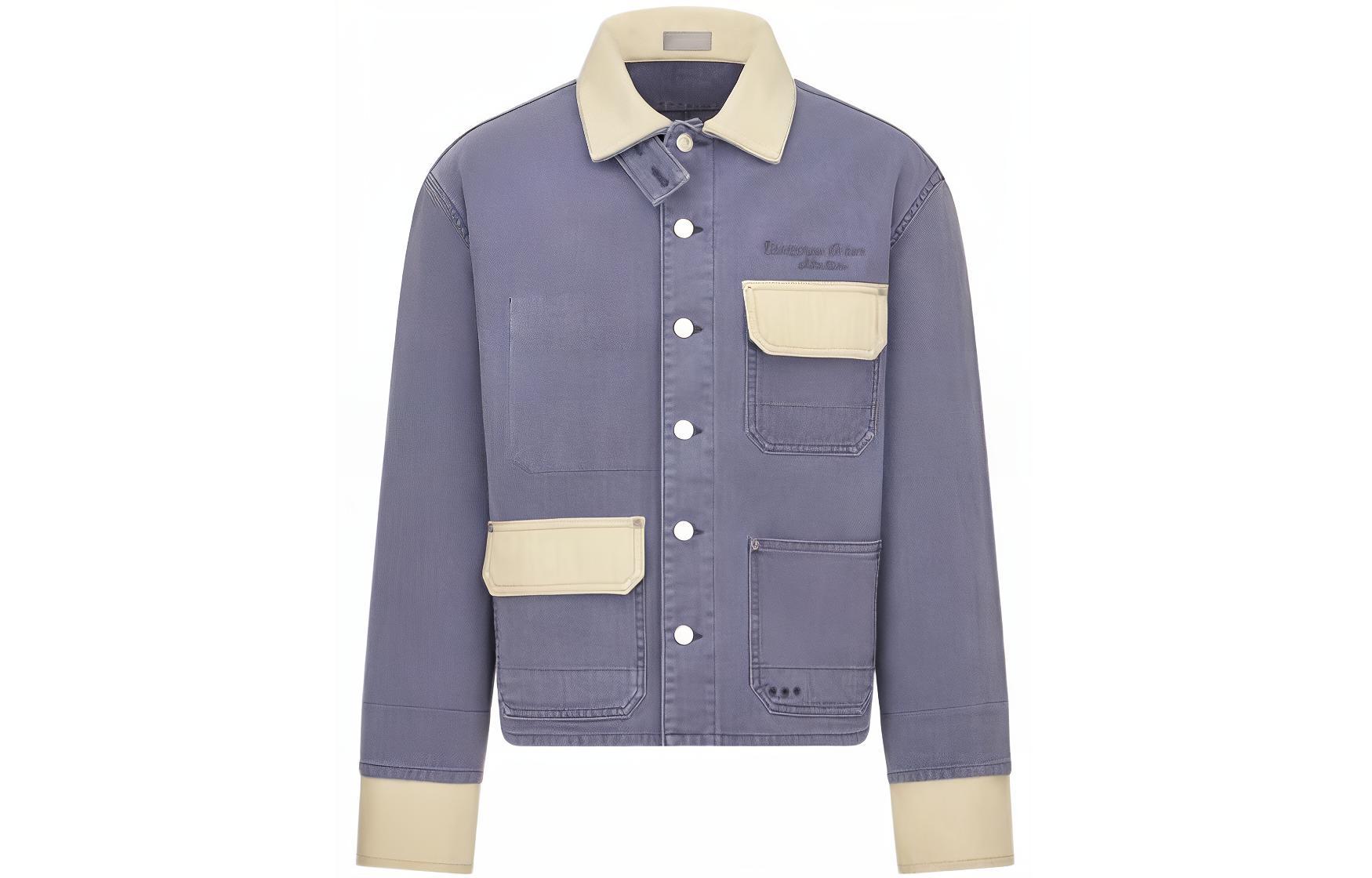 DIOR  Blue Long Sleeve Button-Up Jacket with Letter Pattern. 313D485AY519-C581