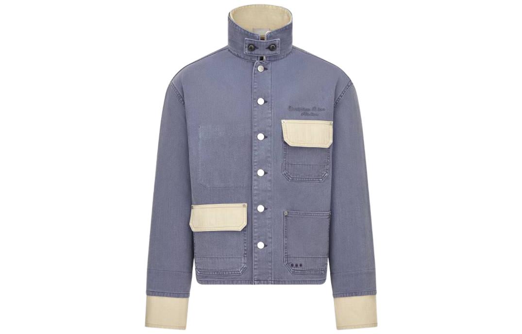 Shop DIOR 藍色字母圖案長袖扣釦外套 313D485AY519-C581