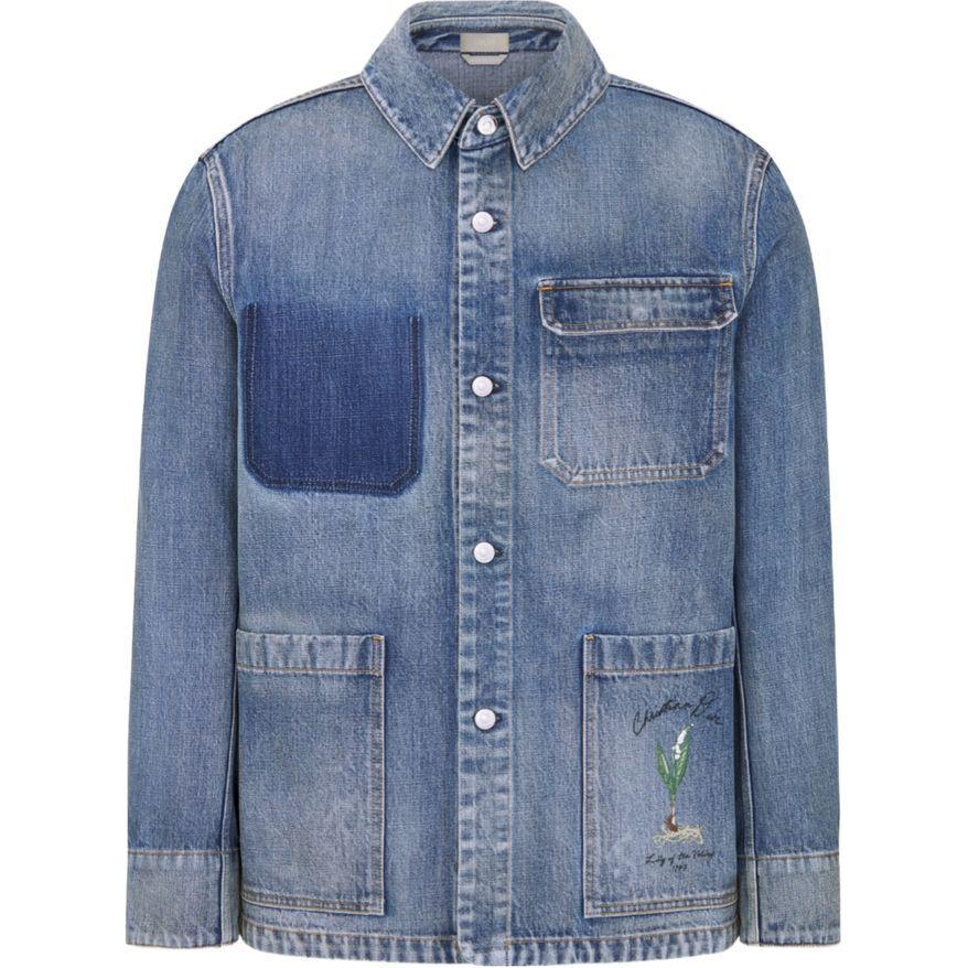 DIOR  Blue Long Sleeve Denim Jacket with Single-Breasted Collar. 493D493AY552-C588
