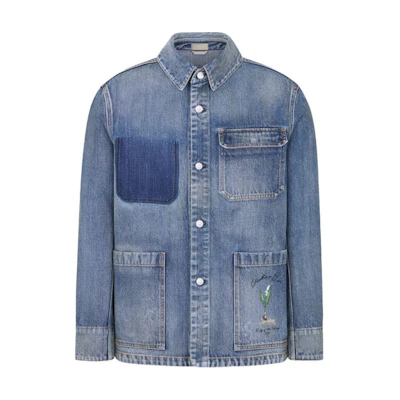 DIOR Blue Long Sleeve Denim Jacket with Single-Breasted Collar. 493D493AY552-C588