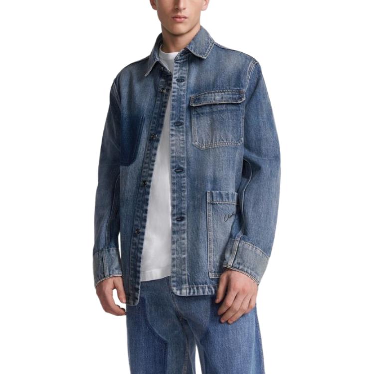 Shop 迪奥 蓝色单排扣翻领长袖牛仔夹克. 493D493AY552-C588