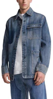 Shop DIOR Blue Long Sleeve Denim Jacket with Single-Breasted Collar. 493D493AY552-C588