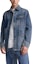 Shop DIOR Blue Long Sleeve Denim Jacket with Single-Breasted Collar. 493D493AY552-C588