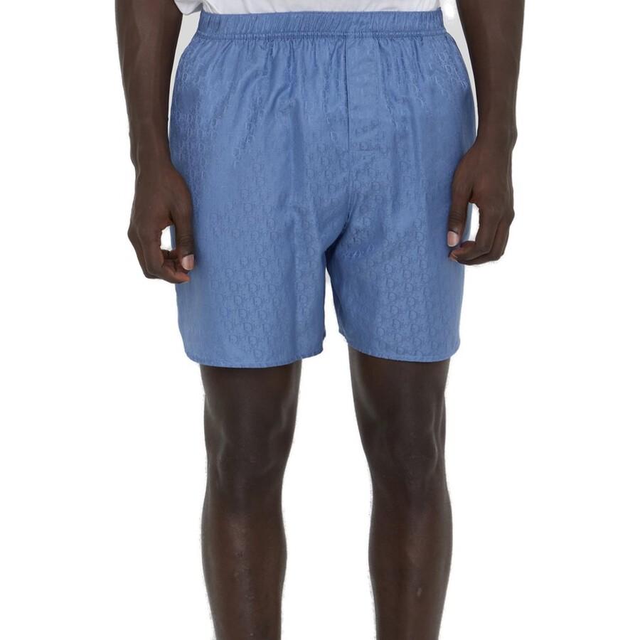 Shop DIOR Celana Pendek Santai Biru Monogram Pinggang Elastis 483C102A5231-C545