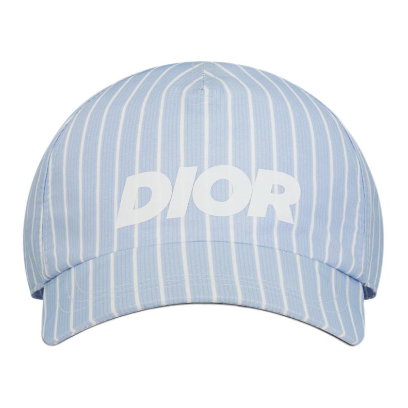 Lookbook DIOR Topi Baseball Biru Poliester dengan Desain Logo Garis. 483C900AB067