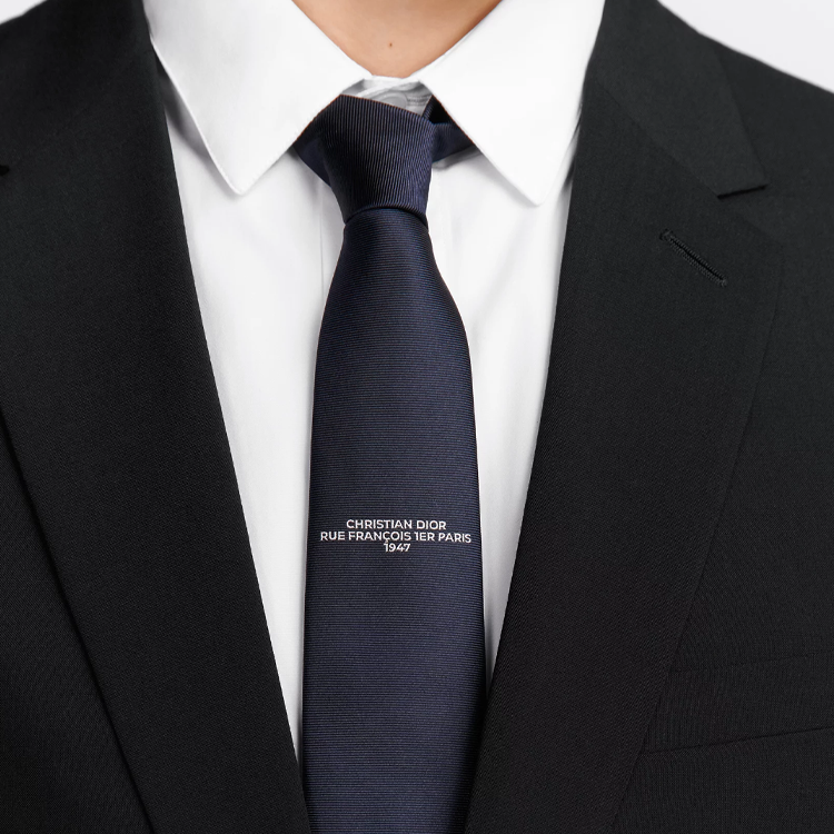 Shop DIOR  Blue Silk Tie with Logo Design. 41C1047B0914_C580