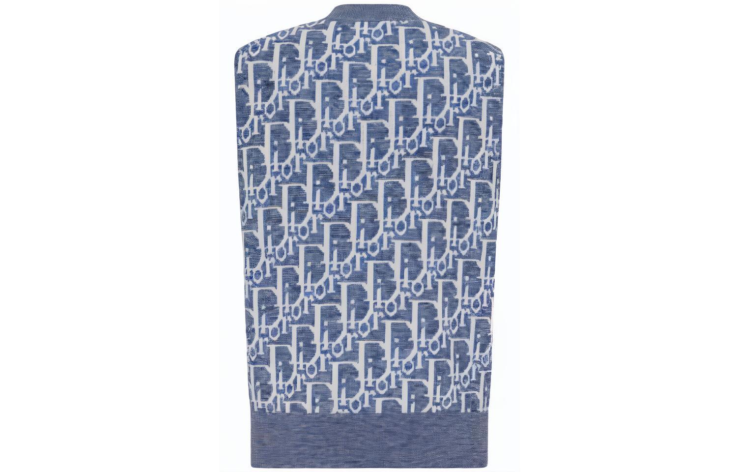 Lookbook ディオール ブルー ノースリーブ ニット セーター ロゴ ジャカード パターン付き. 393M662AT662-C580