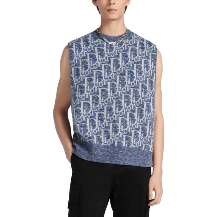 Shop ディオール ブルー ノースリーブ ニット セーター ロゴ ジャカード パターン付き. 393M662AT662-C580