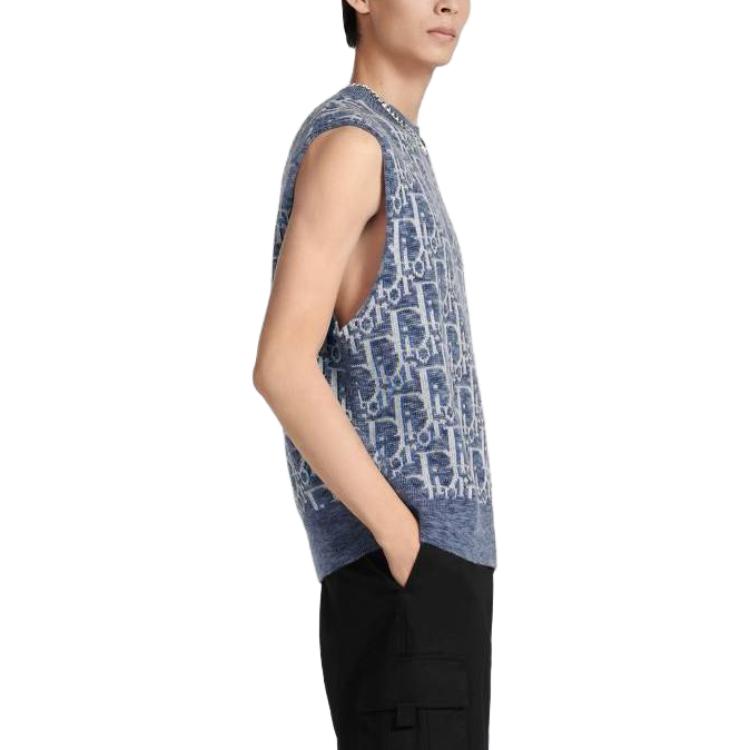 Details for ディオール ブルー ノースリーブ ニット セーター ロゴ ジャカード パターン付き. 393M662AT662-C580