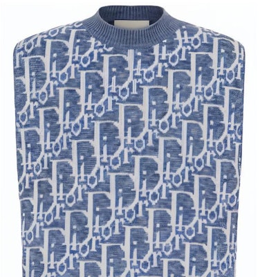 ディオール ブルー ノースリーブ ニット セーター ロゴ ジャカード パターン付き. 393M662AT662-C580 Sizing ディオール ブルー ノースリーブ ニット セーター ロゴ ジャカード パターン付き. 393M662AT662-C580