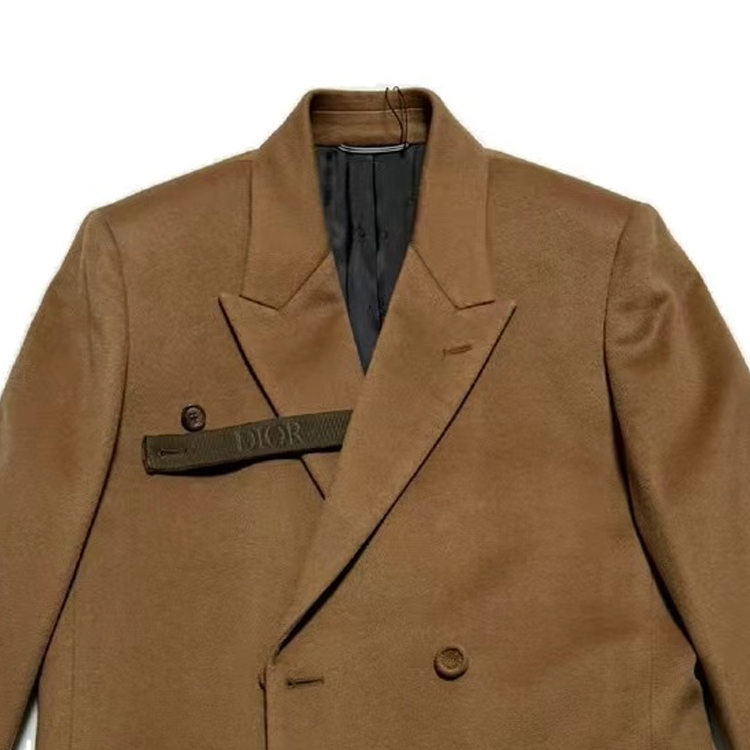 Shop DIOR  Brown Double-Breasted Long Sleeve Coat. 013C302B3225-C120