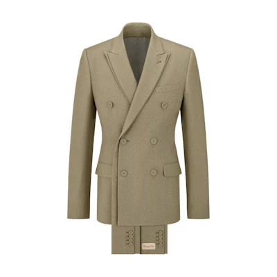DIOR Brown Green Double-Breasted Blazer with Detachable Scarf. 383C253A5775-C640