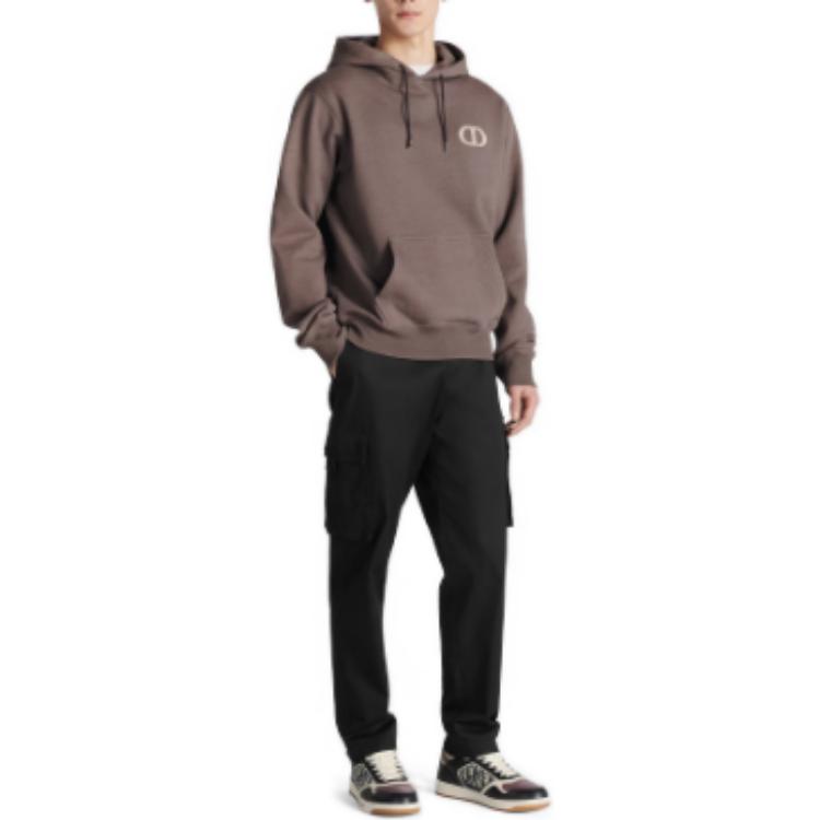 Shop DIOR Hoodie Coklat dengan Logo Tulisan. 113J698A0531-C771