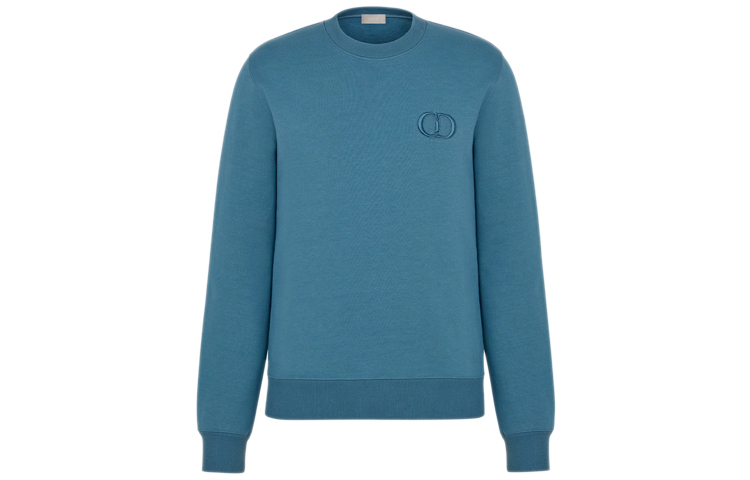 DIOR 'CD Icon' Embroidered Cotton Fleece Pullover Crewneck Sweatshirt Blue 943J612A0531-C524