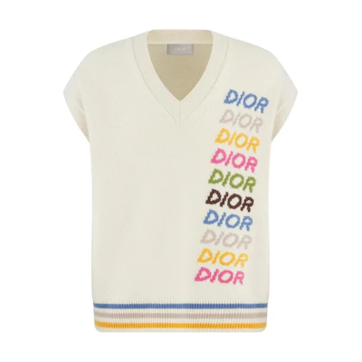 DIOR Colorblock Stripe Knit T-Shirt White Casual Short Sleeve. 413M650AT773-C087