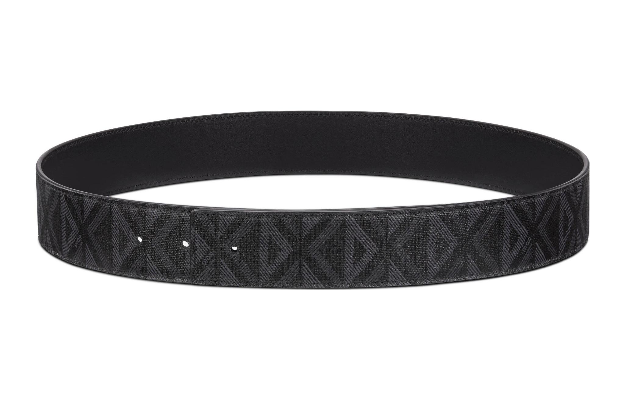 DIOR  Diamond Pattern Reversible Canvas Leather Belt Black 4cm Wide. 4804ZZCDP-H43E