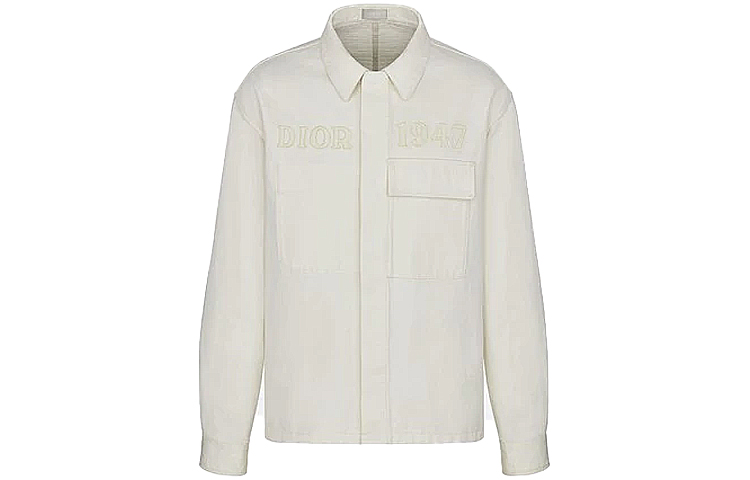 DIOR "DIOR 1947" Logo Embroidered White Polo Shirt Jacket for Men 013D488C240X-C081
