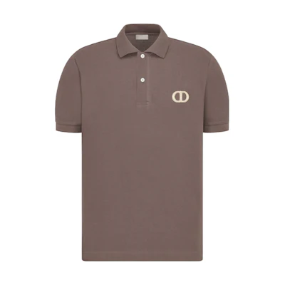 DIOR Embroidered Logo Straight-Cut Brown Polo Shirt. 013J800A0373-C771