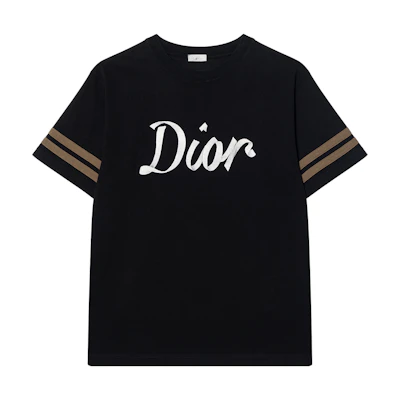 DIOR FW22 Logo Print Striped T-Shirt Black 293J659A0554-C980