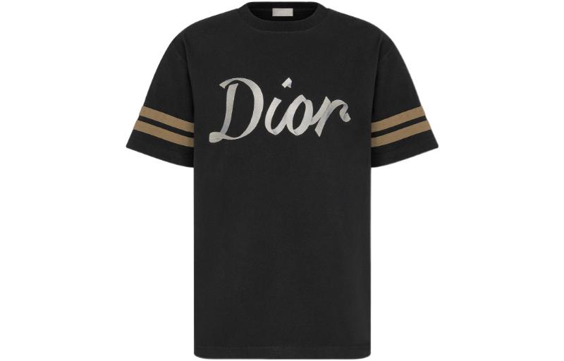 Order DIOR FW22 條紋印花Logo黑色短袖T恤 293J659A0554-C980
