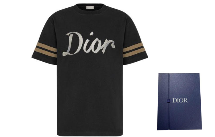 Purchase DIOR FW22 條紋印花Logo黑色短袖T恤 293J659A0554-C980