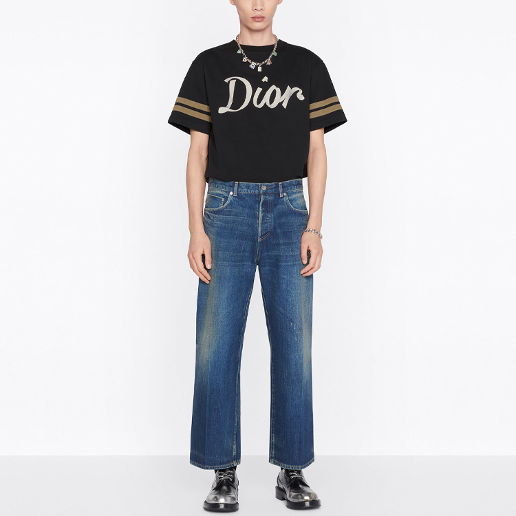 Details for DIOR FW22 條紋印花Logo黑色短袖T恤 293J659A0554-C980