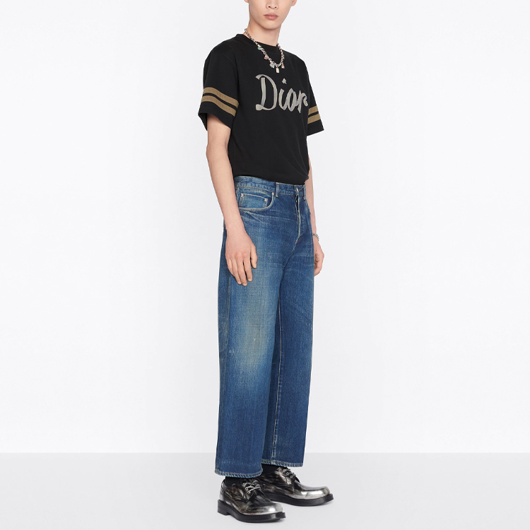 Sizing DIOR FW22 條紋印花Logo黑色短袖T恤 293J659A0554-C980