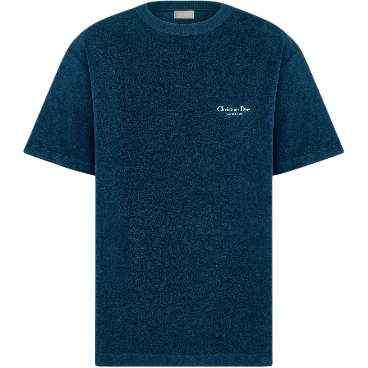 DIOR  FW25 Blue Loose-Fit Embroidered Cotton T-Shirt. 593J696F3006-C580