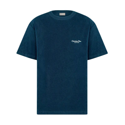 DIOR FW25 Blue Loose-Fit Embroidered Cotton T-Shirt. 593J696F3006-C580