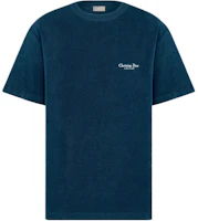 Order DIOR FW25 Blue Loose-Fit Embroidered Cotton T-Shirt. 593J696F3006-C580