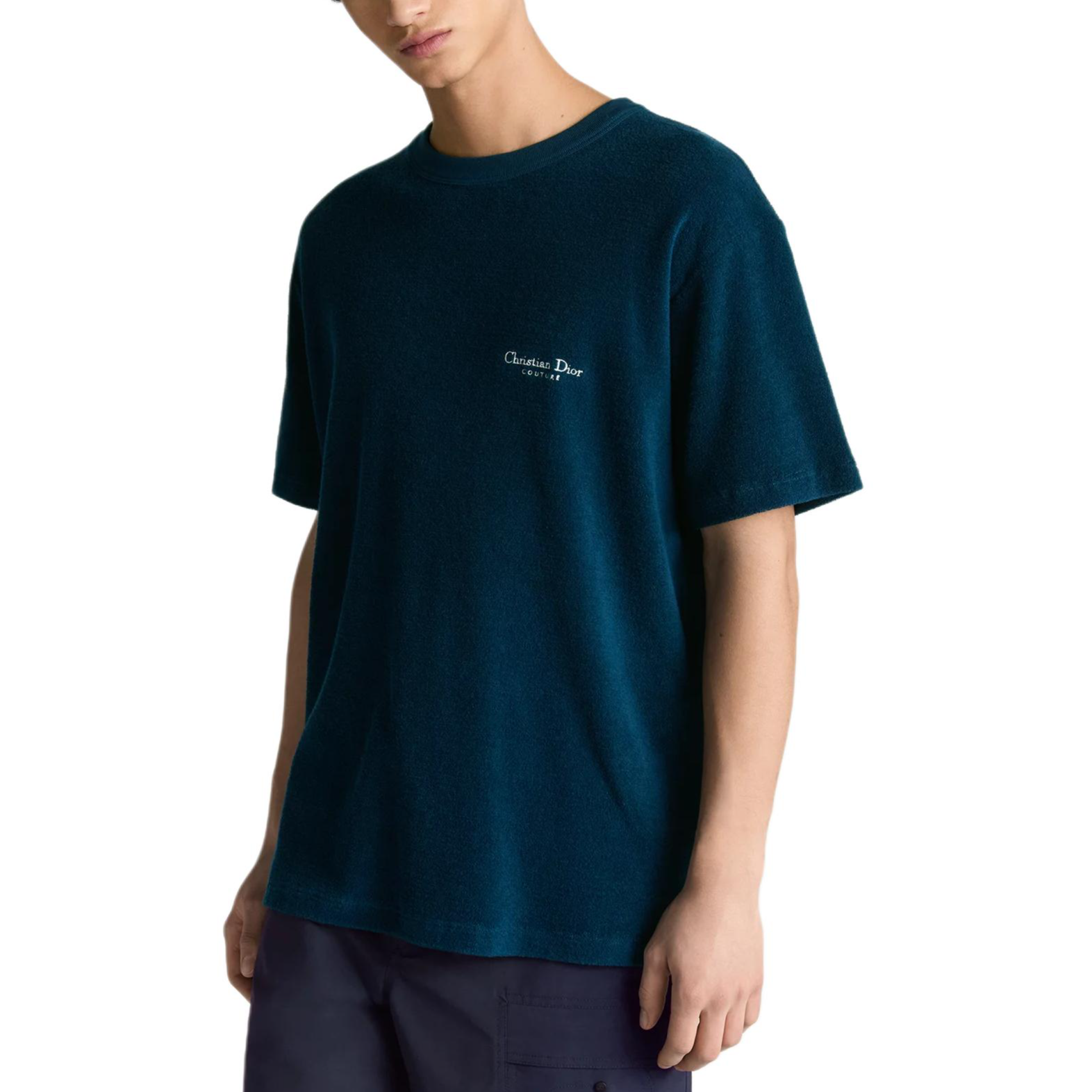 Shop DIOR FW25 蓝色宽松刺绣棉质T恤。 593J696F3006-C580